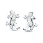 Created Blue Opal Inlay Garden Gecko Lounge Lizard Stud Earrings .925 Sterling Silver - Image 4