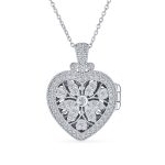 Vintage Style Keepsake Flower Heart Shape Photo Locket Pendant Necklace .925 Sterling Silver