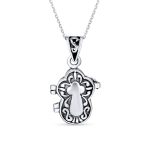 Religious Cross Prayer Box Locket Pendant Momenta Holder .925 Sterling Silver