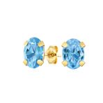 Classic 1.6Ct Oval Gemstone Blue Topaz Stud Earrings 14K Yellow Gold