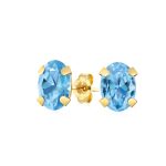 Classic 1.6Ct Oval Gemstone Blue Topaz Stud Earrings 14K Yellow Gold