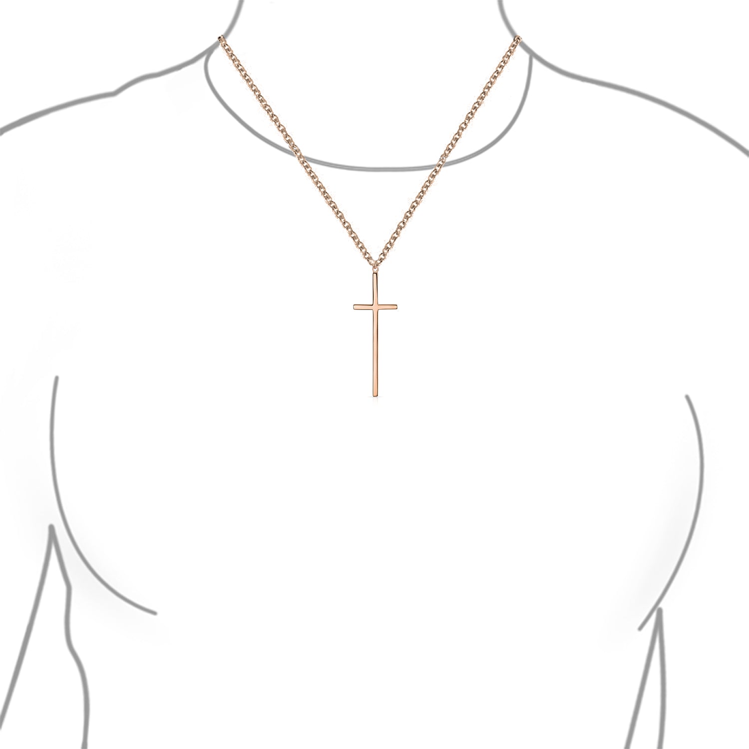 Modern Simple Long Thin Religious Cross Pendant Necklace Gold Plated .925 Sterling Silver - Image 5