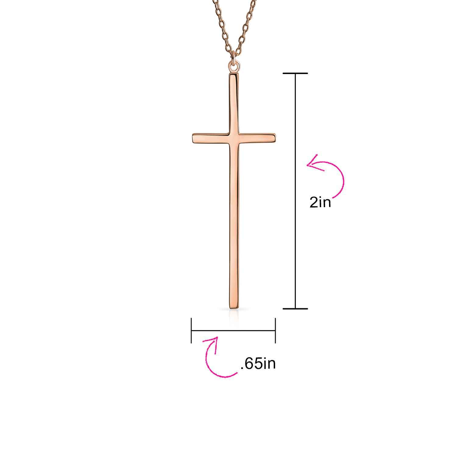 Modern Simple Long Thin Religious Cross Pendant Necklace Gold Plated .925 Sterling Silver - Image 8