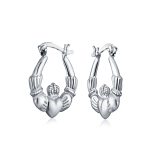 BFF Love Heart Celtic Claddagh Hoop Huggie Earrings Silver
