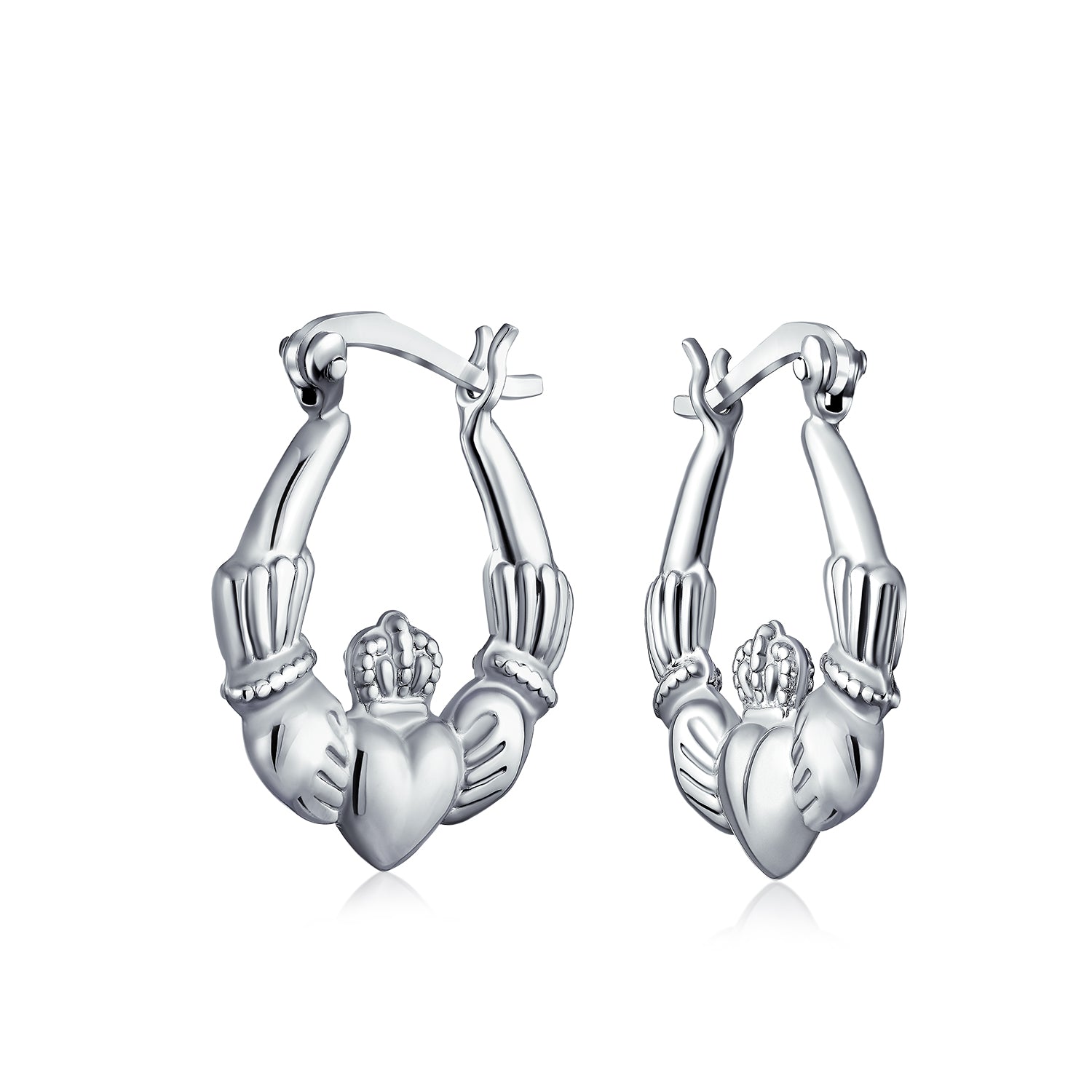love-celtic-hoop-earrings-silver_jyf-e17-1053_1 BFF Love Heart Celtic Claddagh Hoop Huggie Earrings Silver - Image 1
