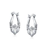 BFF Love Heart Celtic Claddagh Hoop Huggie Earrings Silver - Image 2
