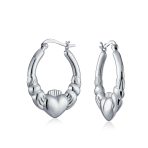 BFF Love Heart Celtic Claddagh Hoop Huggie Earrings