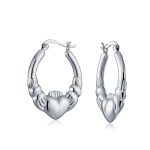 BFF Love Heart Celtic Claddagh Hoop Huggie Earrings