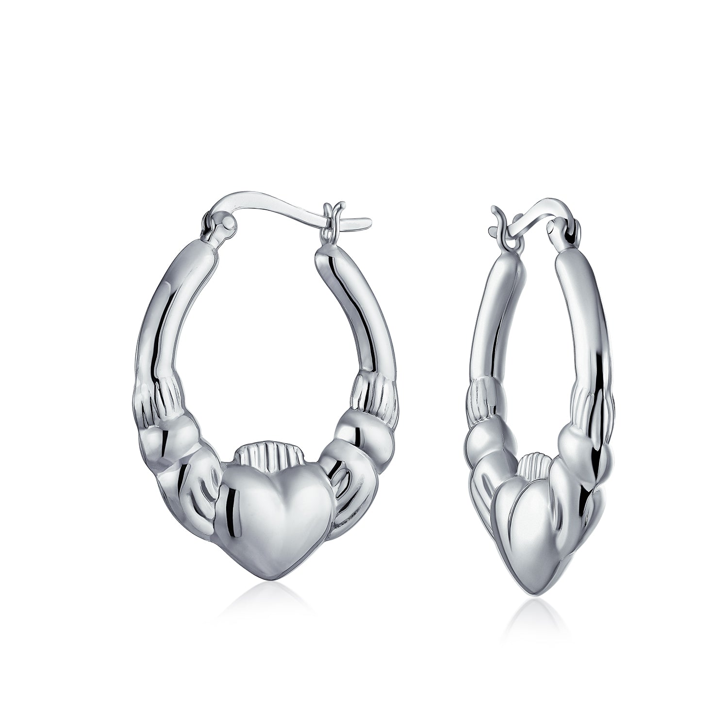 love-celtic-hoop-earrings-silver_sstr-e30914_1 BFF Love Heart Celtic Claddagh Hoop Huggie Earrings - Image 1