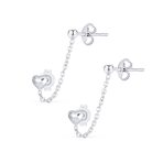 Love Double Pierced Mini Heart Ear Cuff Cartilage Cha& Ball Stud Earrings Silver