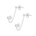 Love Double Pierced Mini Heart Ear Cuff Cartilage Cha& Ball Stud Earrings Silver