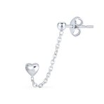 Love Double Pierced Mini Heart Ear Cuff Cartilage Cha& Ball Stud Earrings Silver - Image 2