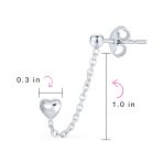 Love Double Pierced Mini Heart Ear Cuff Cartilage Cha& Ball Stud Earrings Silver - Image 4