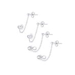 Set of 2 Love Knot Infinity Heart Ear Cuff Cartilage Chain and Stud Earrings Sterling Silver