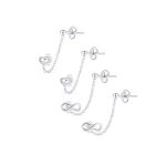 Set of 2 Love Knot Infinity Heart Ear Cuff Cartilage Chain and Stud Earrings Sterling Silver
