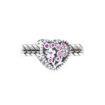 Valentine CZ Accent Pink Red Enamel Flower Heart Charm Bead Sterling Silver Fits European Bracelet - Image 2