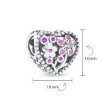 Valentine CZ Accent Pink Red Enamel Flower Heart Charm Bead Sterling Silver Fits European Bracelet - Image 4