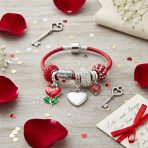 Initials Love Heart Charm Bracelet with Genuine Red Leather and Sterling Silver Clasp - Image 4