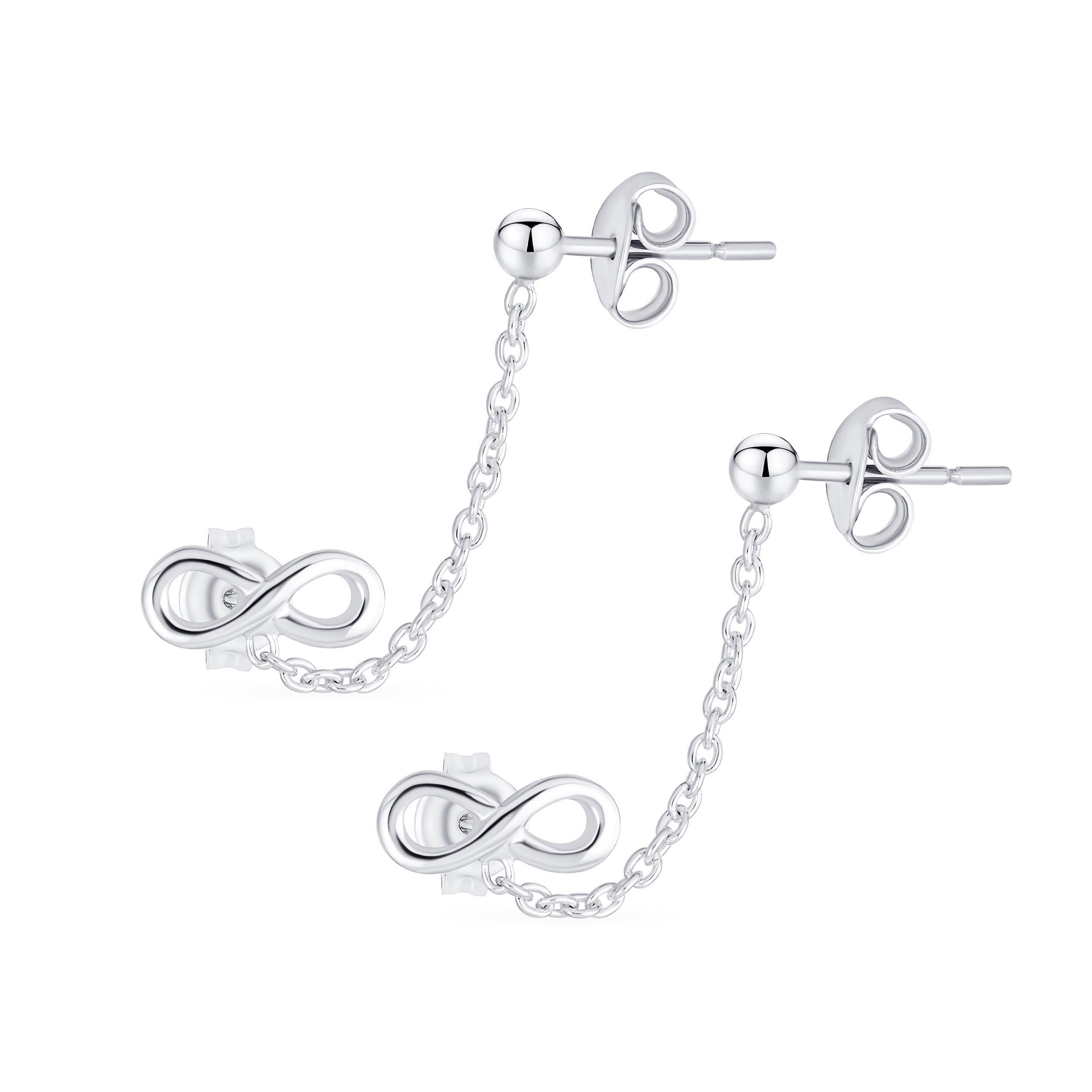 love-infinity-double-pierced-cartilage-earrings-srn-s545809es-000 Love Knot Infinity Ear Cuff Cartilage Double Pierced Helix Chain Stud Earrings - Image 1