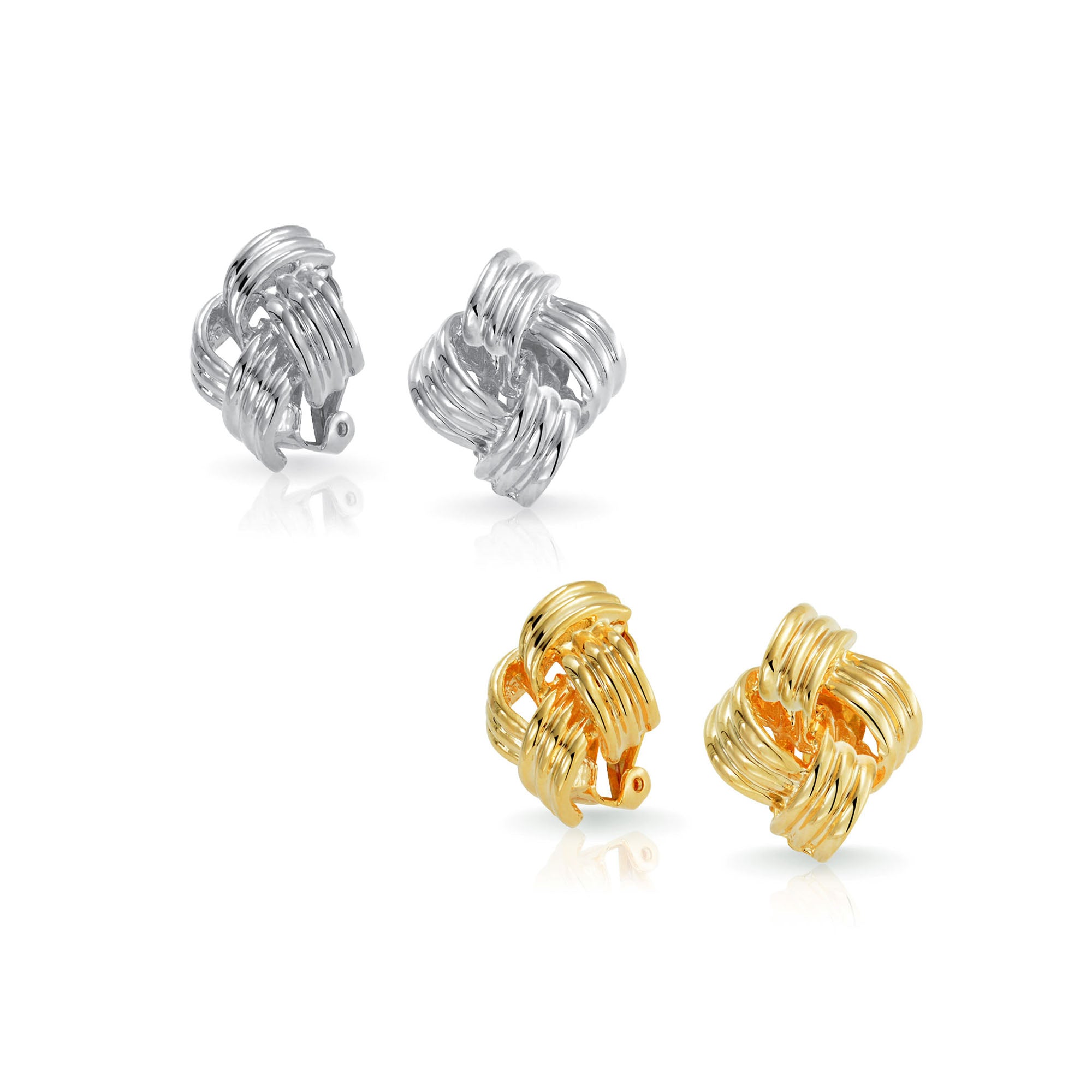 love-knot-gold-clip-earrings_ag-se_ag-se-3173-set-az Set of 2 Twist Rope Knot Clip-On Earrings Non-Pierced Gold - Image 1