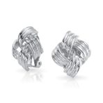 Fashion Square 2 Tone Rope Love Knot Clip On Earrings Non Pierced Ears Gold & Silver Plated - Image 2
