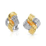 Fashion Square 2 Tone Rope Love Knot Clip On Earrings Non Pierced Ears Gold & Silver Plated - Image 3