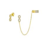Forever Love Ear Cuff Cartilage Wrap Infinity Earring & CZ Stud Gold Plated .925 Sterling Silver - Image 2