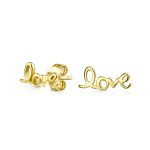Inspirational Script Words LOVE Stud Earrings Gold Plated Sterling Silver
