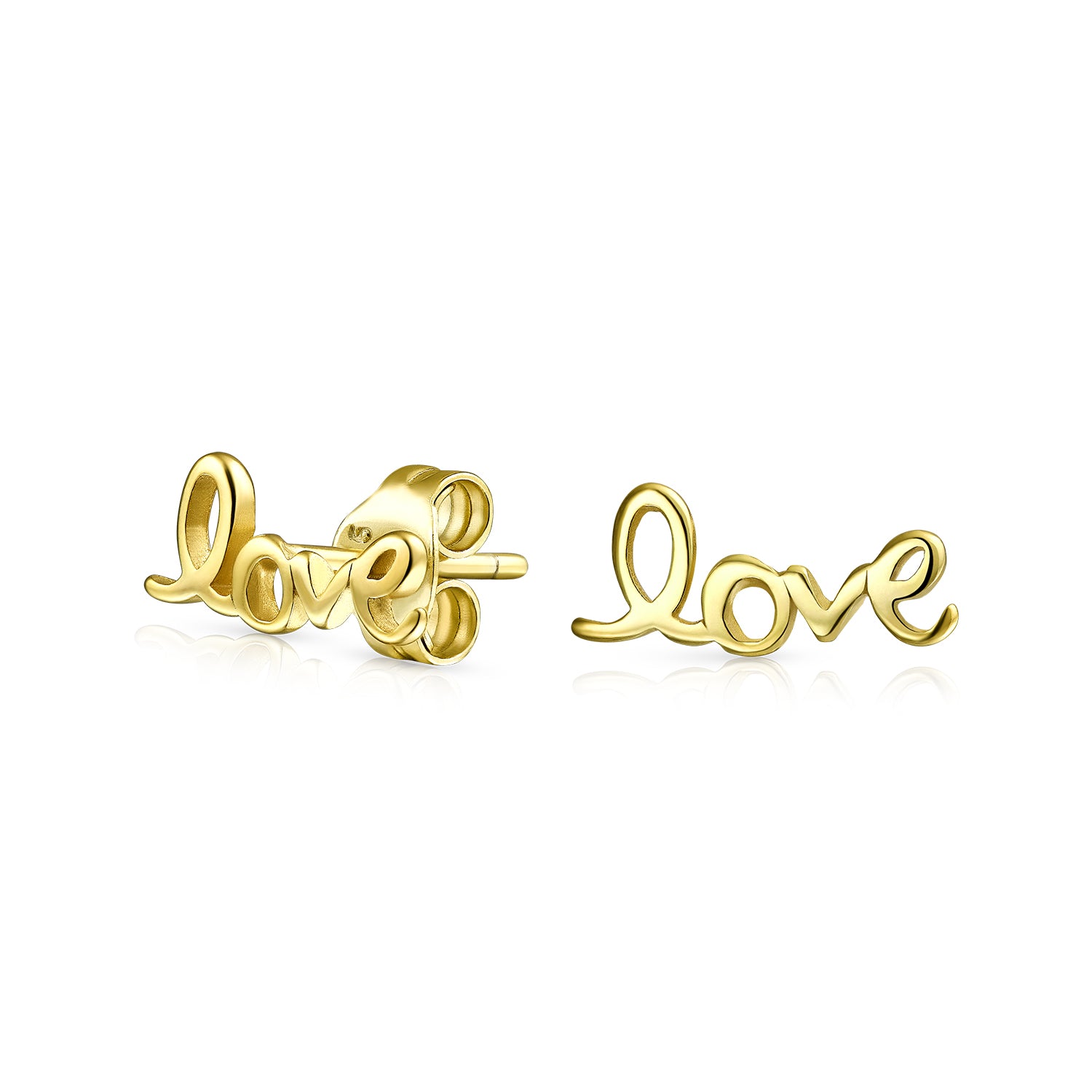 love-word-earrings-gold-plated_pfs-12-5977g_1 Inspirational Script Words LOVE Stud Earrings Gold Plated Sterling Silver - Image 1