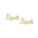 Inspirational Script Words LOVE Stud Earrings Gold Plated Sterling Silver - Image 2