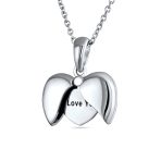 BEST MOM Word Angel Wing Heart Locket Pendant Necklace .925 Sterling Silver - Image 2