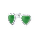 Lovers Bezel Set Green Jade Heart Stud Earrings Sterling Silver Gift - Image 3