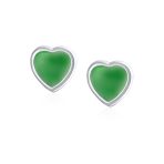 Lovers Bezel Set Green Jade Heart Stud Earrings Sterling Silver Gift - Image 9
