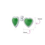 Lovers Bezel Set Green Jade Heart Stud Earrings Sterling Silver Gift - Image 21