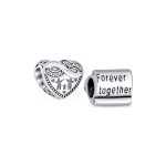 Set of 2 CZ Accent Loving Family Heart & Words Forever Together Charm Bead