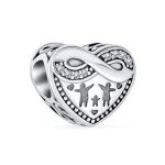 CZ Accent Loving Family Heart Charm Bead Wife Sterling Silver for Bracelet