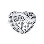 Set of 2 CZ Accent Loving Family Heart & Words Forever Together Charm Bead - Image 2