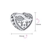 Set of 2 CZ Accent Loving Family Heart & Words Forever Together Charm Bead - Image 4