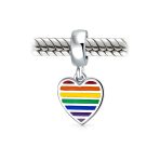 Unisex Sterling Silver LGBTQ Rights Rainbow Heart Dangle Charm Bead Disc Tag - Image 2