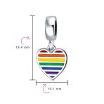 Unisex Sterling Silver LGBTQ Rights Rainbow Heart Dangle Charm Bead Disc Tag - Image 5