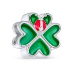 Lucky Green Clover Heart & Lady Bug Charm Bead .925 Sterling Silver Fits European Bracelet