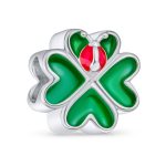 Lucky Green Clover Heart & Lady Bug Charm Bead .925 Sterling Silver Fits European Bracelet