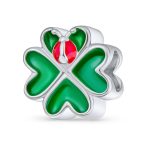 Lucky Green Clover Heart & Lady Bug Charm Bead .925 Sterling Silver Fits European Bracelet - Image 2