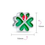 Set of 2 Flower Heart Dangle & Lady Bug Clover Charm Bead Enamel Sterling Silver - Image 4