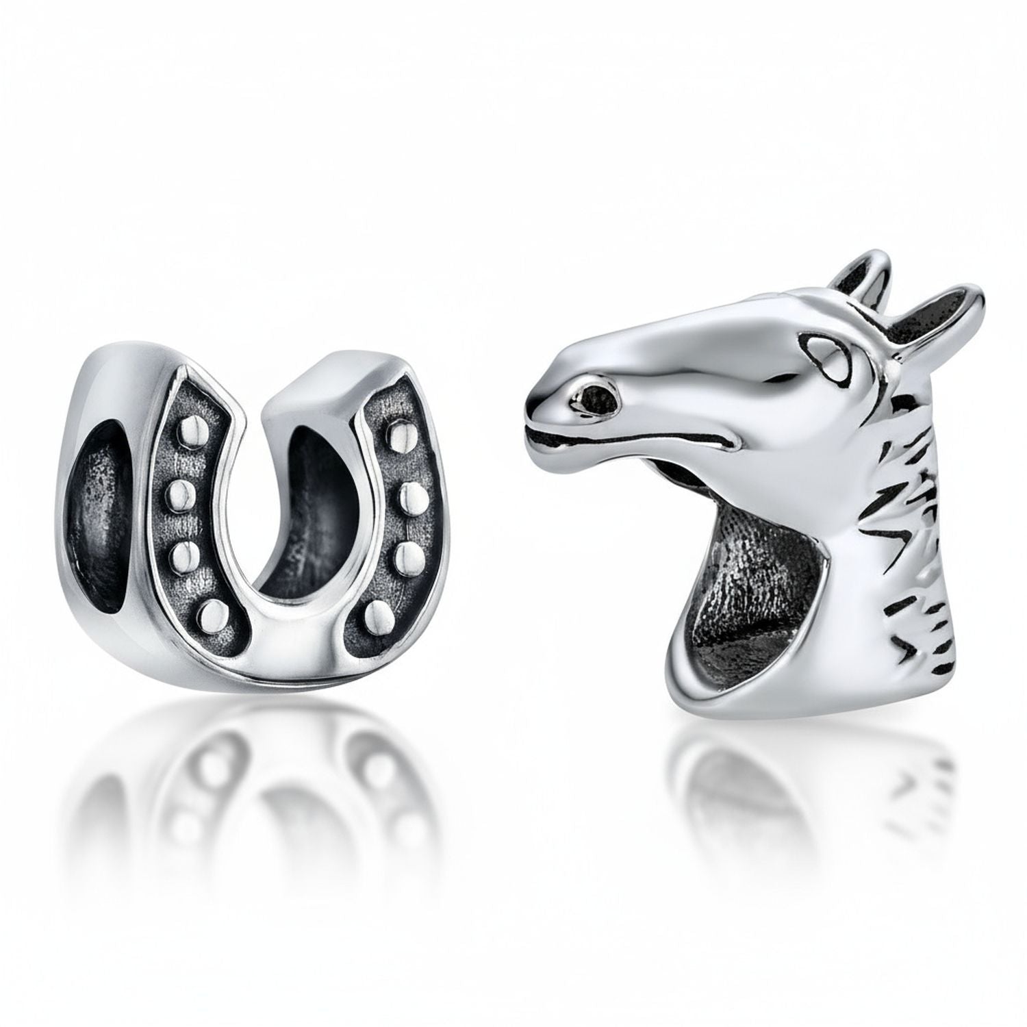lucky-horse-lovers-beads-set_pbx-hs-667-set-az Western Cowgirl Horse & Lucky Horseshoe Charm Bead Oxidized Sterling Silver - Image 1