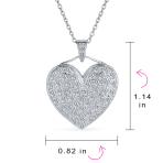 Romantic Big Pave Cubic Zirconia CZ Puff Heart Shape Pendant Necklace .925 Sterling Silver - Image 4