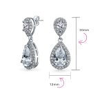 Cocktail Cubic Zirconia CZ Double Solitaire Teardrop Dangle Earrings Gold Plated - Image 16
