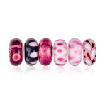 Mix Set Shades of Red & Pink Murano Glass Charm Bead for Bracelets .925 Sterling Silver