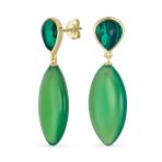 Fashion Statement Black White Teardrop Nature Stone Dangling Earrings Gold Plated - Image 2