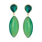 Fashion Statement Black White Teardrop Nature Stone Dangling Earrings Gold Plated - Image 5